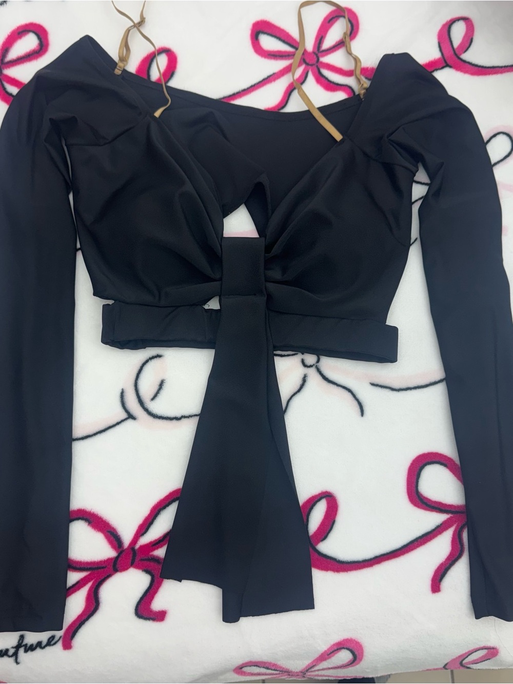 Women’s Black Long-Sleeve Tie-Front Top